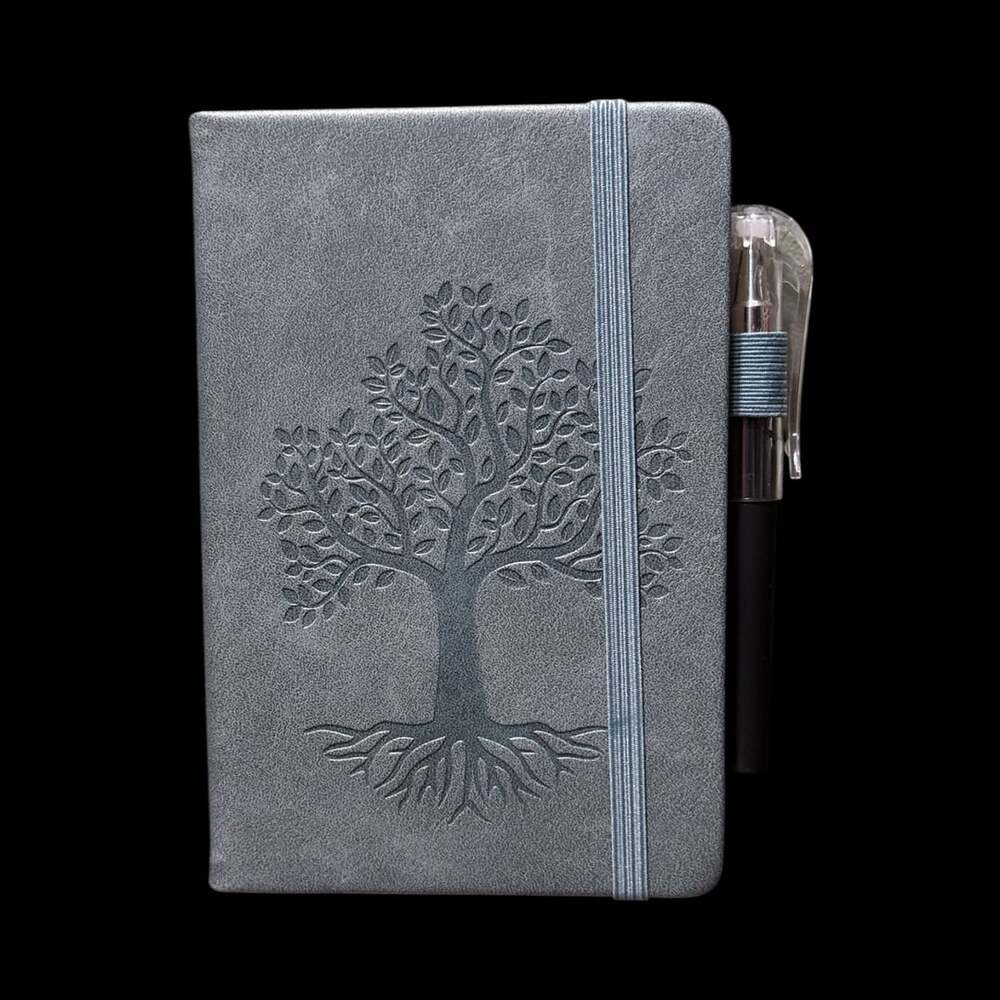Steel Blue Gray Tree of Life Embossed Small Hardcover Lined Journal with Pen